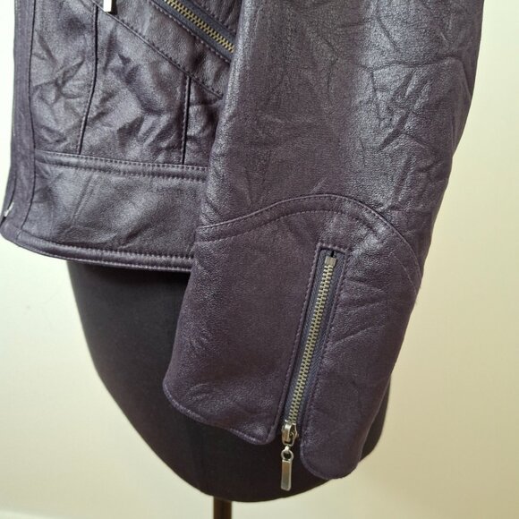 Womens Steampunk Goth Purple Petite Sz 8 Short Crinkle Leatherette Zipped Jacket - Picture 6 of 13